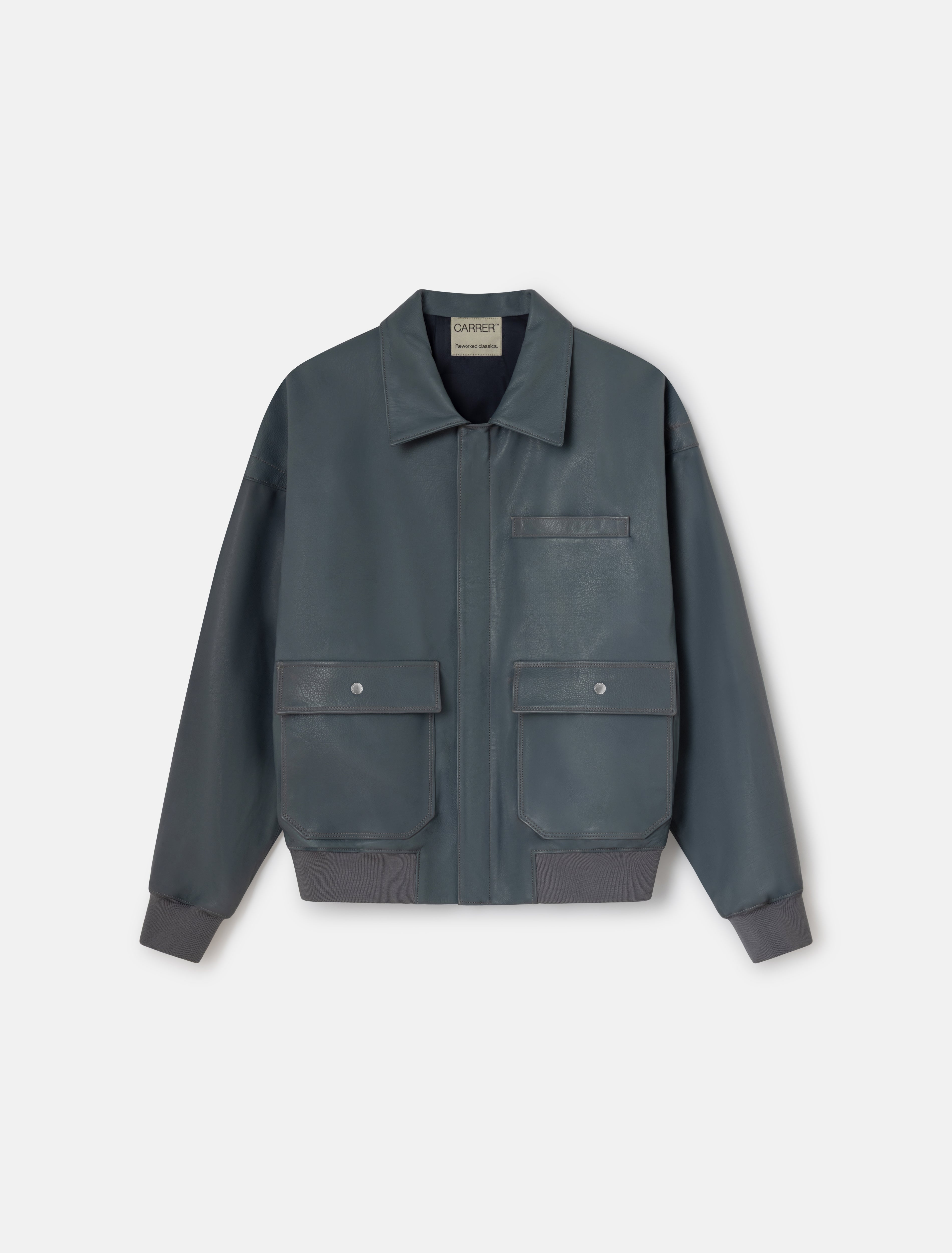 CARRER_CODA LEATHER JACKET IN GRAY BLUE