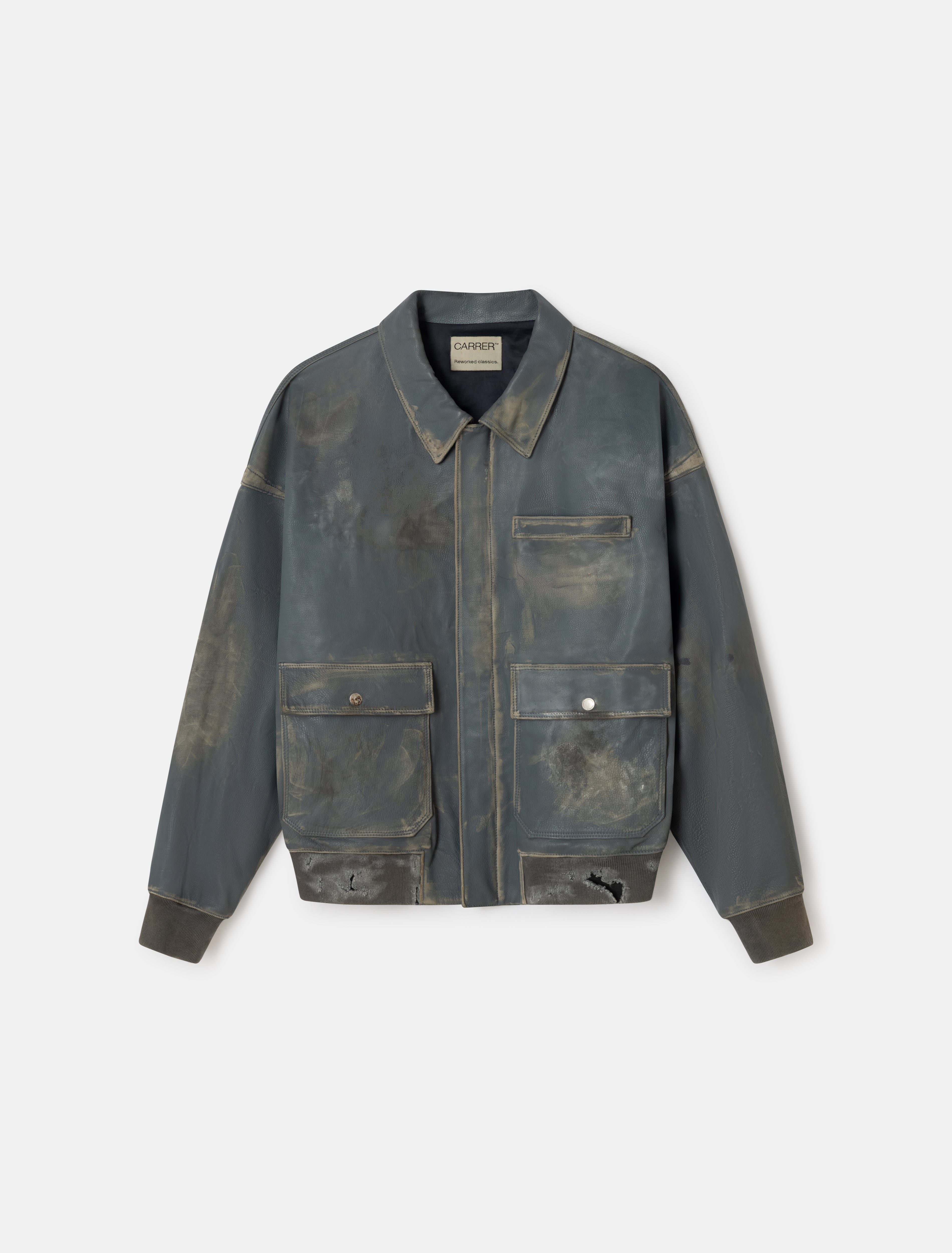 CARRER_CODA LEATHER JACKET HAND-DISTRESSED IN GRAY BLUE