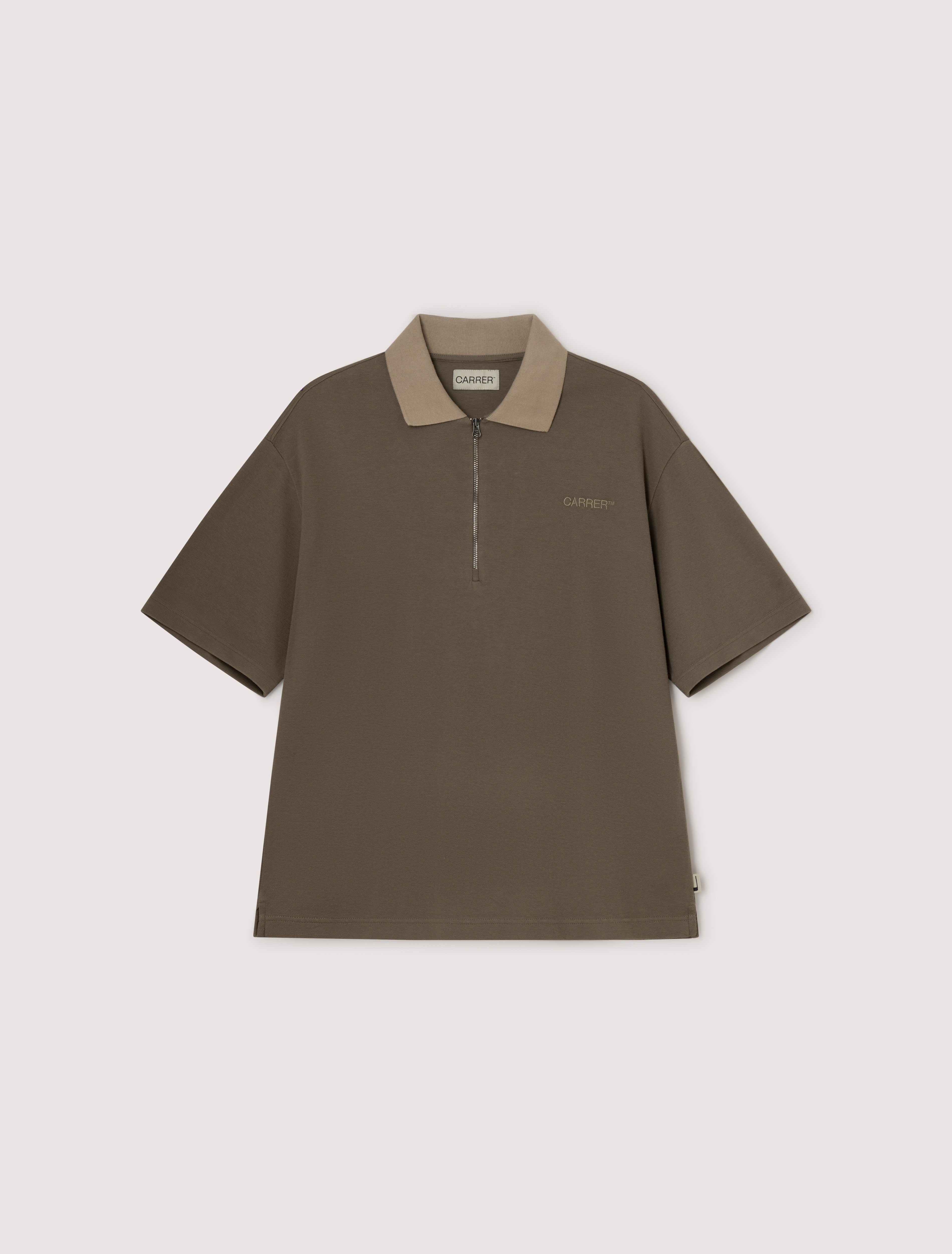 CARRER_DARRO ZIPPER POLO IN STONE BROWN & BEIGE