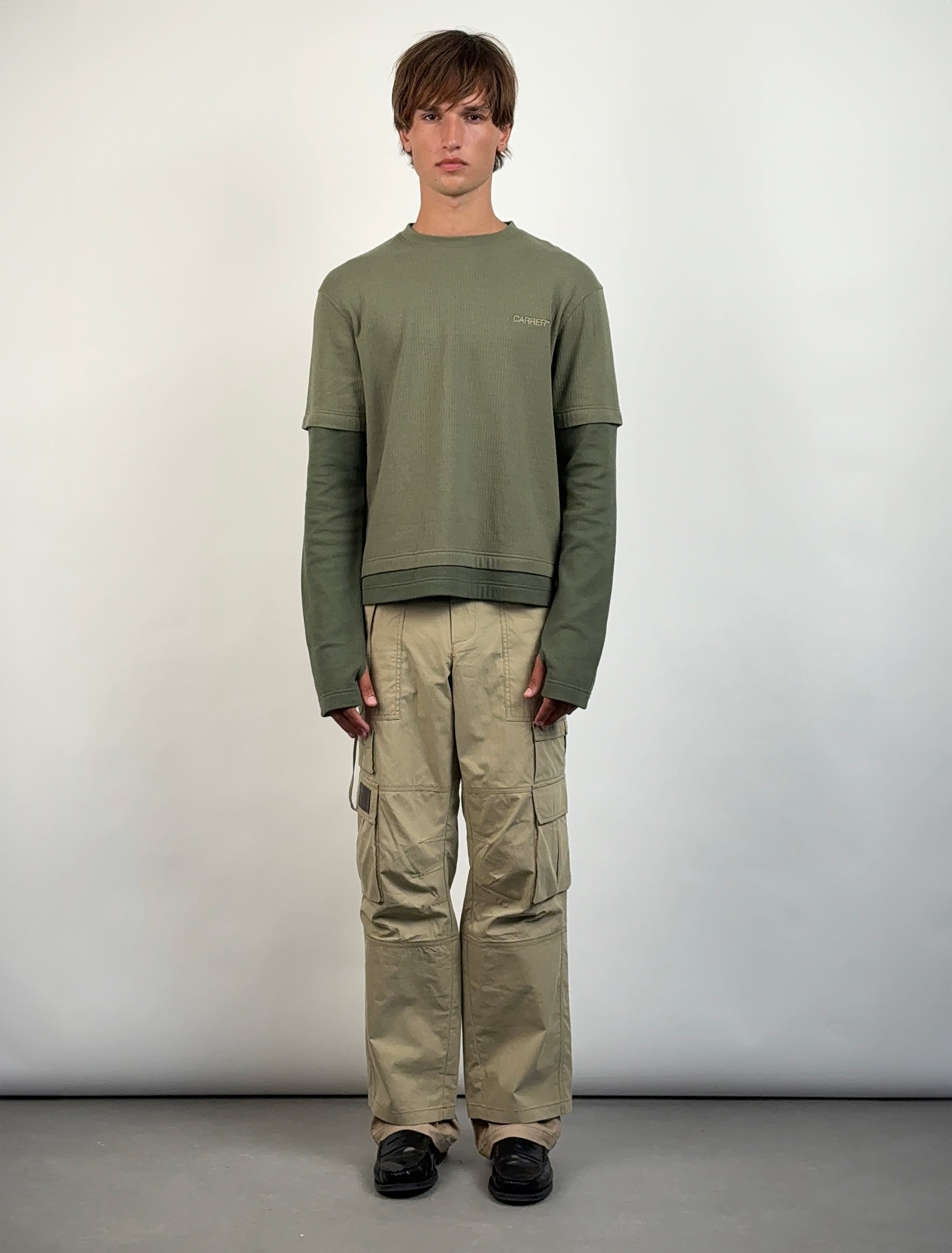 CARRER_ROQUE DOUBLE HEM LONG SLEEVE IN DOUBLE GREEN
